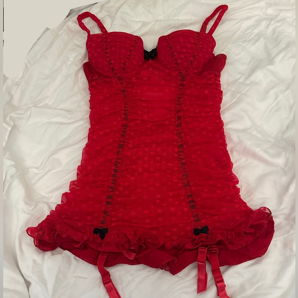 Victoria's Secret Sexy Little Things Garter Corset Teddy Lingerie Hearts 34B